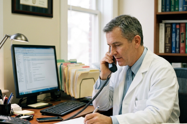 Doctor is communicating with Patient in Telephone